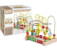 Teorema Giocattoli Labirinto Didattico Montessori in Legno, Giocattolo per Bambini con Curve Motorie Colorate e Perline scorrevoli, Large, 40561