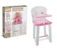 Teorema Fatto Di Legno Seggiolone Prime Pappe per Bambole, Bianco e Rosa, 55 cm