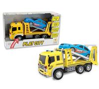 Teorema Giocattoli 1:16 Camion Giocattolo per Bambini, Grande Bisarca Scala Macchina da Corsa, Veicolo con Luci, Suoni e Movimento a Frizione, Giallo