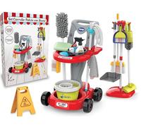Teorema Giocattoli, Carrello per Bambini con Stand Porta Attrezzi, Set Pulizie Completo con Aspirapolvere Giocattolo a Batteria Funzionante, Scopa, Mocio e Tanti Accessori, Gioco di Imitazione, 58cm