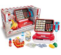 Teorema Giocattoli, Cassa Giocattolo per Bambini, Registratore di Cassa Giocattolo con Scanner Luci e Suoni, Calcolatrice Vera e Accessori Supermercato Inclusi