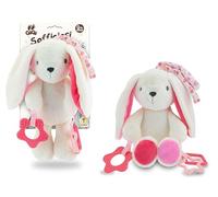 Teorema Giocattoli, Coniglietto Peluche Sofficiosi, Giochi Neonato 0-3 Mesi con Massaggia Gengive, Pupazzo Morbido 26 cm per Dentizione Neonati, da Appendere a Culla e Passeggino