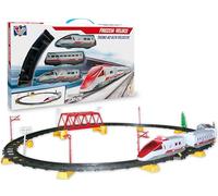 Teorema Giocattoli Freccia Veloce Pista Trenino Elettrico, Treno Giocattolo per Bambini con Luci, Circuito 230cm con Ponte e Accessori Realistici, Facile da Montare, Bianco/Rosso