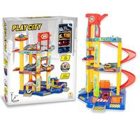 Teorema Giocattoli, Garage Macchine per Bambini, Grande Parcheggio Macchinine a 3 Piani con Ascensore, Rampa a Spirale, Autolavaggio e 4 Veicoli Inclusi, Auto per Bambini 3+ Anni