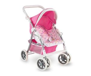 Teorema Giocattoli Passeggino per Bambole Leggero e Pieghevole, Carrozzina per Bambole con Cappotta Regolabile, Cesto Portaoggetti, Struttura in Metallo, Passeggino Giocattolo Bambina Manovrabile,Rosa