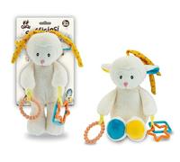 Teorema Giocattoli, Pecorella Peluche, Giochi Neonato 0-3 Mesi con Anelli Attività e Forme Geometriche, Pupazzo Morbido 26 cm da Appendere a Culla e Passeggino