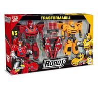 Teorema Giocattoli, Robot Trasformabili, Set Combattimento VS con 2 Robot Action Figure Convertibili in Auto Sportiva, Gioco per Bambini con Armi e Accessori Inclusi