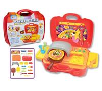 Teorema, Plasti Art - Playset Pizzeria con Pasta Modellabile, Valigetta Gioca e Riponi, 4 Panetti da 50 g, Forno, Pressa con Formine, Tagliapizza, Rullo, Spatolina e Accessori Creativi