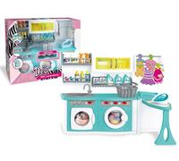 Teorema Giocattoli 67061 - Set Lavanderia Giocattolo per bambini con effetti sonori e luminosi reali, Sportelli Apribili, con Lavatrice, Ferro da Stiro, Contenitori Detersivi e Abiti in cartoncino