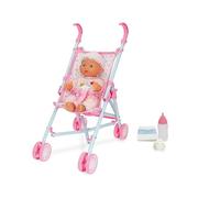 Teorema - Set Passeggino e Bambolotto da 30cm, Telaio in Metallo, con Accessori, Beve e Fa Pipì