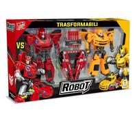 Teorema Giocattoli, Robot Trasformabili, Set Combattimento VS con 2 Robot Action Figure Convertibili in Auto Sportiva, Gioco per Bambini con Armi e Accessori Inclusi