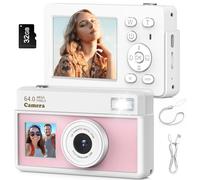 Teoryieer Macchina Fotografica Digitale, Fotocamera Digitale Compatta 4K 64MP, Scheda da 32 GB, Anti-vibrazione, Zoom 18X, Videocamera per Vlogging per Adolescenti, Principianti, Adult (Bianco Rosa)