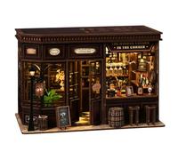 Teoryieer Wooden Booknook, Diy 3D Book Nook con Luce LED e Coperchio Antipolvere Decor, Piccola Taverna Kit Diorama Regali Adatti per gli Adolescenti (Piccola Taverna)