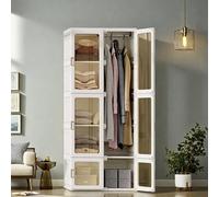 TEOSTWF Armadio portatile fai da te, in plastica modulare salvaspazio, con ante trasparenti, per camera da letto, bianco, per soggiorno, camera da letto, 69 x 50 x 170 cm