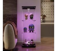 TEOSTWF Vetrina a 3 livelli con luce, vetrina trasparente per figure, vetrina in vetro temperato Curio con porta e serratura, libreria da pavimento per ingresso, soggiorno, camera da letto
