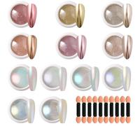 Teouuas 12 Pezzi Polvere per Unghie Cromata, Polvere Effetto Specchio per Unghie Glitter Chrome Powder Nails con Bastoncini, per Nail Art DIY Salon la Decorazione Nail Art, Multicolore