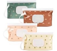 Teouuas 4 Pezzi Sacchetti per Salviettine, Confezione Sacchetti Riutilizzabili per Salviette per Bambini, Borsa per Salviette, Dispenser di Salviett Ricaricabili Portatili, per Viaggi, Casa (Stile 2)