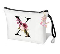 Teouuas Pochette per Sonalizzata, Beauty Case, Pochette Trucchi, Portachiavi con Lettera Rosa, per Damigella d'Onore, Trousse da Viaggio, Organizer per Trucchi la Lettera X