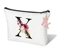 Teouuas Pochette per Sonalizzata, Portachiavi con Lettera Rosa X | Beauty Case Donna Personalizzato, Trousse da Viaggio, Idee Regalo Originali per Ragazze e Spose, per Damigella d'Onore