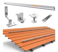 TEOV PV Kit di montaggio tetto in mattoni con guida di montaggio da 1240 mm e gancio per tetto, fissaggio pannello solare, supporto solare con morsetto terminale e morsetto centrale 40 mm, per 3