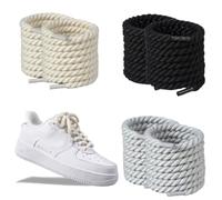 TEOZBLU 3 paia di lacci per scarpe spesse per Air Force 1, cordini corda Chunky ritorti in cotone, larghi tondi, per cordini fai da te, lacci grassi (8 mm, 140 cm)