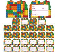 TEOZBLU 30 Pcs Inviti Compleanno bambino,Biglietti Invito Compleanno Dei Bambini,Patines Per Bambino,Motivo Blocchi da costruzione,Inviti Battesimo Per Ragazze Ragazzi,Feste Di Compleanno Per Bambini