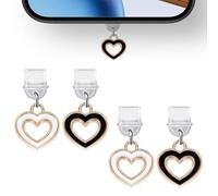 TEOZBLU 4 Pezzi di Tappi Antipolvere USB C per iPhone 16 15 Pro Max, Proteggi la Copertura di Ricarica da Polvere Tappi Connettore Antipolvere USB C - Con Ciondolo a Forma di Cuore