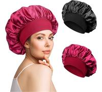 TEOZBLU Silk Hair Wrap for Sleeping, Soft and Comfortable Satin Sleeping Cap, Adjustable Wide Elastic Band for Long/Curly Hair-Nero, Borgogna