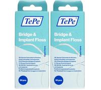 TePe Filo per Ponti e Impianti, filo interdentale pfas-free, 30 pezzi, filo interdentale largo adatto per apparecchi ortodontici, ponti e impianti, filo efficace per rimozione della placca tra i denti
