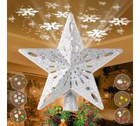 TEPENAR Puntale per albero di Natale a stella: puntale per albero di Natale con 6 modalità di proiezione, proiettore rotante a LED integrato, 3D, con glitter, decorazione per feste di Natale, colore: