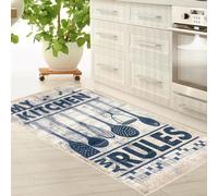 Teppich-Traum Runner da cucina beige con supporto in gel lavabile con utensili da cucina e scritte in nero Dimensione 100 x200 cm, Dimensione 100 x 300 cm