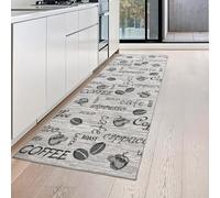 Teppich-Traum Runner da cucina Coffee grigio con supporto in gel e scritte in nero Dimensione 80x150 cm