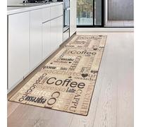 Teppich-Traum Runner da cucina in beige con supporto in gel e scritte in nero e marrone Coffee Cappuccino Espresso Macchiato Dimensione 67x180 cm, Dimensione 67 x 180 cm