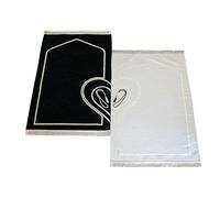 Teppich-Traum Tappeti Preghiera Coppia 2 Pezzi Nero Bianco con Cuore e 2 Tasbih Preghiera Insieme Regalo Matrimonio Hajj Ramazan 70 x 115 cm