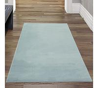 Teppich-Traum Tappeto camera da letto ingresso bagno antiscivolo morbido con piacevole design a tinta unita in blu 60 x 110 cm