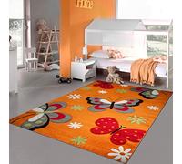 Teppich-Traum Tappeto colorato con farfalle per la cameretta dei bambini - adatto a chi soffre di allergie - arancio rosso, 160 x 230 cm