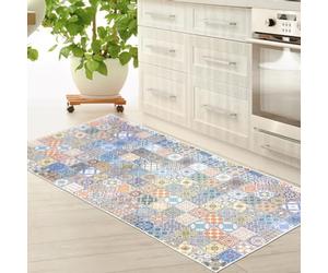 Teppich-Traum Tappeto da cucina colorato e lavabile con supporto in gel e motivo a piastrelle orientali Dimensione 80x150 cm