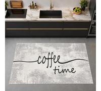 Teppich-Traum Tappeto da cucina grigio beige Coffee-Time, 80 x 300 cm | Scritta grigio e beige, resistente, facile da pulire, retro antiscivolo, per persone allergiche, privo di sostanze nocive