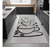 Teppich-Traum Tappeto da cucina grigio nero tazza con cuore, 80 x 300 cm | Bordi grigio e nero, resistente, facile da pulire, retro antiscivolo, adatto per persone allergiche, privo di sostanze nocive