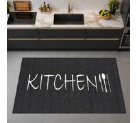 Teppich-Traum Tappeto da cucina nero con scritte, 80 x 300 cm | Scritta nera a contrasto, resistente, facile da pulire, retro antiscivolo, per persone allergiche, privo di sostanze nocive