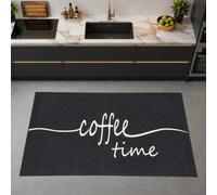 Teppich-Traum Tappeto da cucina nero e bianco Coffee-Time, 80 x 300 cm | Scritta in bianco e nero, resistente, facile da pulire, retro antiscivolo, adatto per persone allergiche