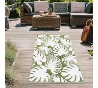 Teppich-Traum Tappeto da esterno in plastica resistente alle intemperie Easy Care Mobile Home Camping Picnic Beach Balcony Rugner Tropical Palm Leaves green white 90 x 150 cm