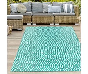 Teppich-Traum Tappeto da esterno in plastica resistente alle intemperie riciclabile per picnic campeggio spiaggia terrazza giardino balcone reversibile polipropilene losanghe verde acqua 150 x 220 cm