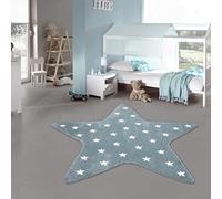 Teppich-Traum Tappeto da gioco per bambini stella in turchese con motivo a piccole stelle bianche, 120 cm rotondo