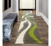 Teppich-Traum Tappeto dalle linee curve | cura facile | grigio verde e bianco, 80 x 300 cm