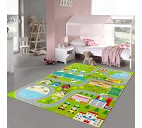 Teppich-Traum Tappeto gioco motivo città con strade superficie morbida facile da curare senza durevole asilo camera dei bambini gioco creativo facile da pulire verde 120 x 160 cm