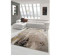 Teppich-Traum Tappeto Moderno Corridoio Cucina Soggiorno Disegno Astratto Beige Marrone Easy-Care Größe 140x200 cm