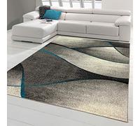 Teppich-Traum Tappeto Moderno da Salotto con Design a Onde in Azzurro Antracite Grigio - Molto Resistente Größe 160x220 cm