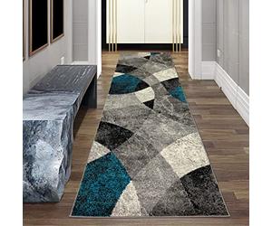 Teppich-Traum Tappeto Moderno Marmo con Design Astratto a Rombi Ondulato in Azzurro Grigio - Resistente Größe 80 x 300 cm