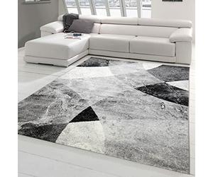 Teppich-Traum Tappeto Moderno Marmo con Design Astratto a Rombi Ondulato in Nero Grigio - Resistente Größe 140x200 cm